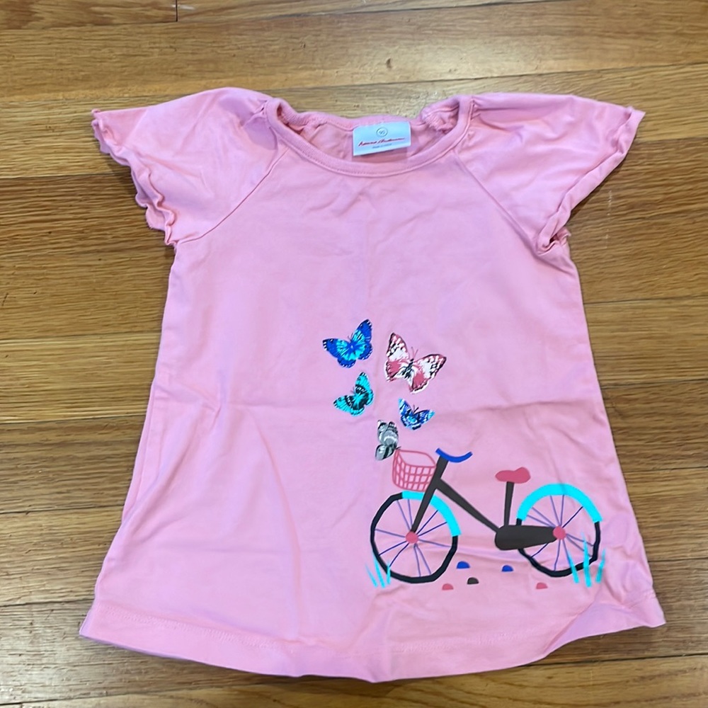 Hanna Andersson, pink T-shirt, ruffle sleeves. Size 90.